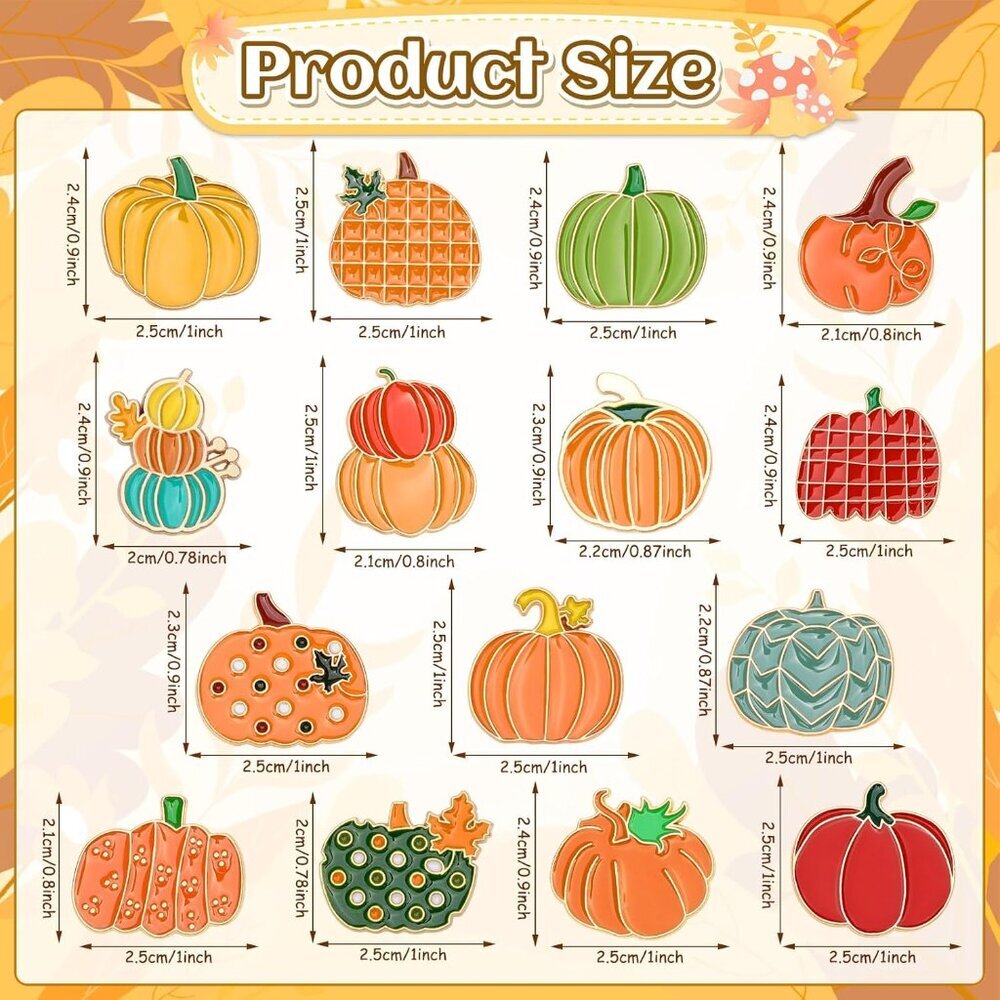 15Pcs Pumpkin Pins, Fall Pumpkin Brooches Thanksgiving Enamel Lapel Pins Autumn - Picture 2 of 7